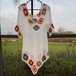 IMAN Vibrant Floral Crochet Swim Coverup